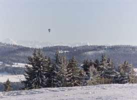 hot-air balloon over the alps