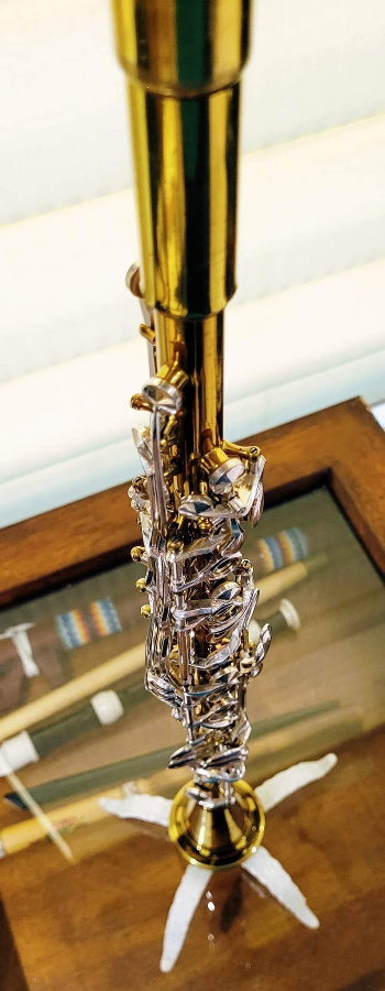 This is the metal clarinet that I have been playing. It's a n H. N. White Cleveland from 1953. It's a good one. I have a '39 Silver King in the works. It's fancier, but I am not certain whether it will be better to play or not.